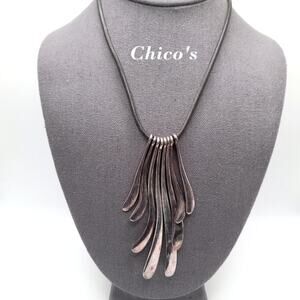 Chico’s Vintage Silver Dangle Pendant Necklace Leather Cord 22” Adjustable